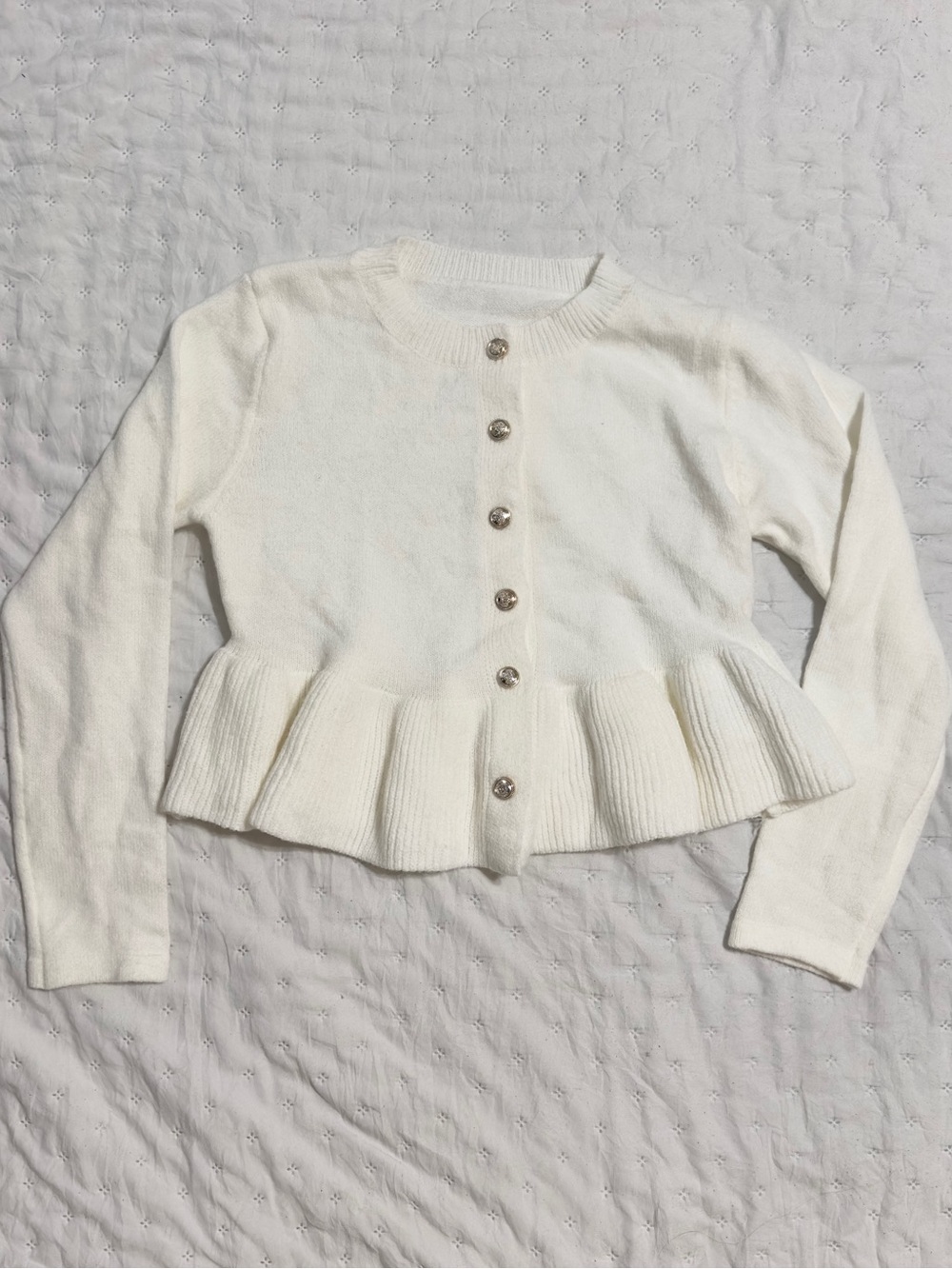 Cream Peplum Button-Front Knit shirt